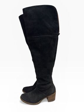 Lucky Brand Ramsden Over The Knee Boots Black Suede Block Heel Size US 8